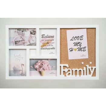   Családi képkeret parafatáblával 4 fényképnek - fehér -