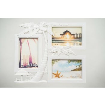 Pálmafa - Fali képkeret 3 fotónak - fehér- Pálmafa - Fali képkeret 3 fotónak - fehér-