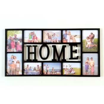 Fali képkeret Home felirattal 10 fotónak - fekete -
